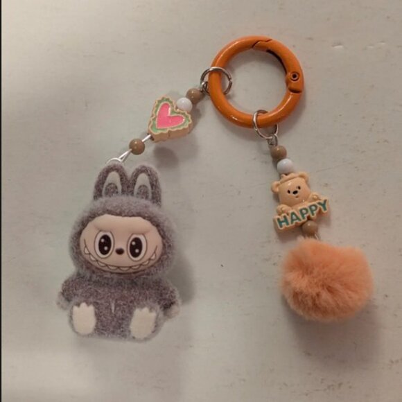 Labubu Brown Plush Bunny Keychain Bag Charm Pom Pom Backpack Clip - Picture 3 of 4